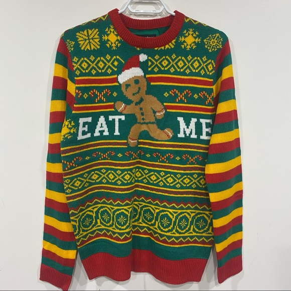 SALE $20 Funny Ugly Xmas Sweater Gingerbread Man-Eat Me Sweatshirt - Picture 1 of 7